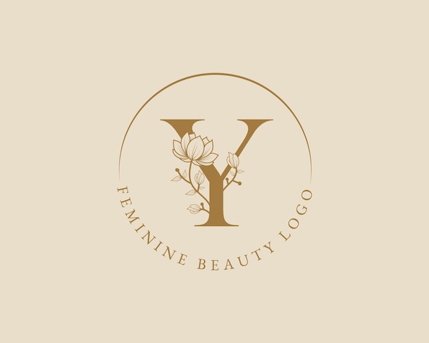 Feminine botanical y letter initial laurel wreath logo template for spa beauty salon wedding card