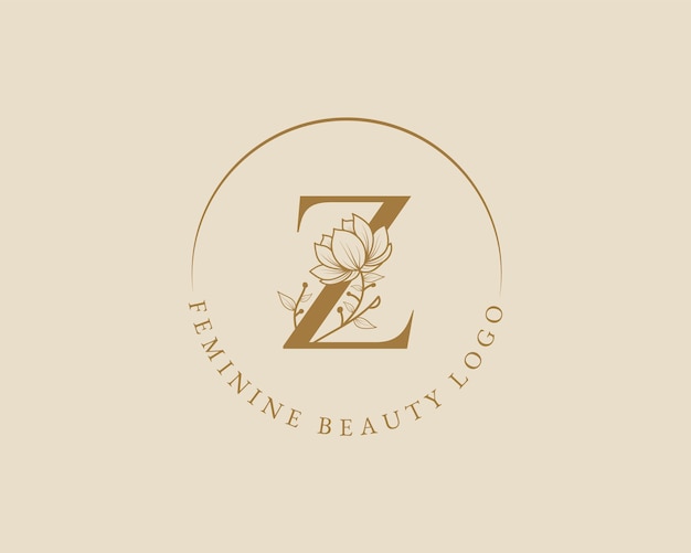 Feminine botanical z letter initial laurel wreath logo template for spa beauty salon wedding card