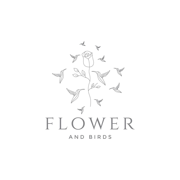 Feminine flower rose with birds logo design vector graphic symbol icon illustration creative idea