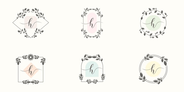 feminine initial letter h with foral frame concept logo template