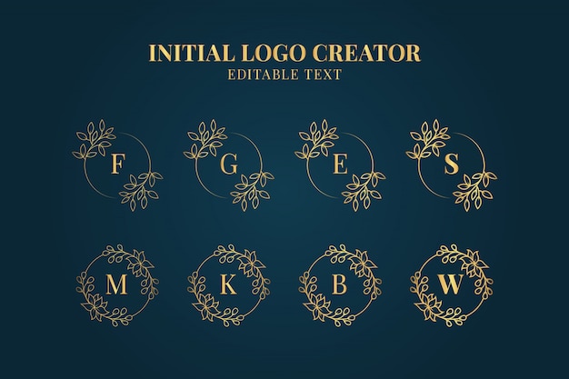 Feminine Initials Logo Creator Collection, Set of Ornamental Floral Initial Logos