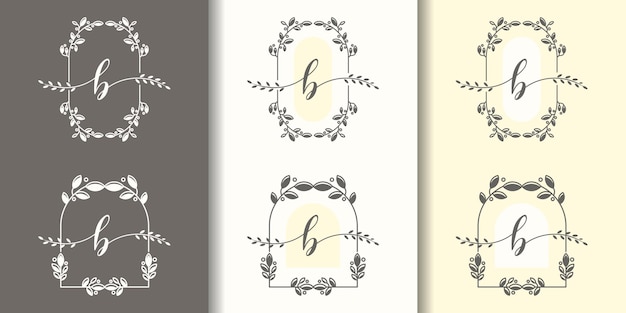 Vector feminine letter b with floral frame logo template