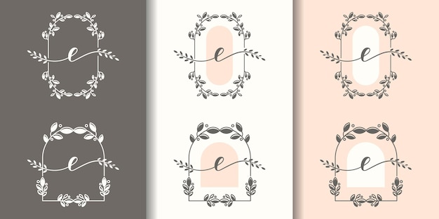 Vector feminine letter c with floral frame logo template