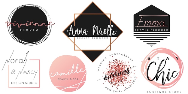 Feminine logo set in black, pink and gold