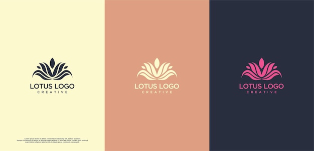 Feminine luxury lotus flower logo design template