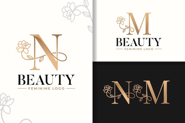 Feminine monogram logo with flower letter m and n