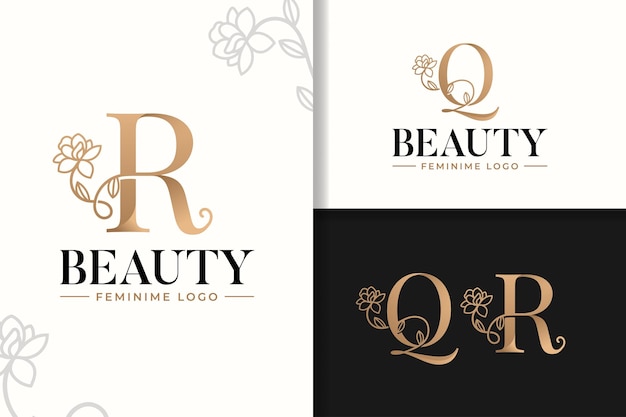 Feminine monogram logo with flower letter q and r