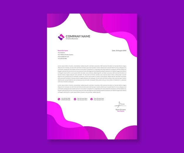 Feminine purple theme of letterhead design template