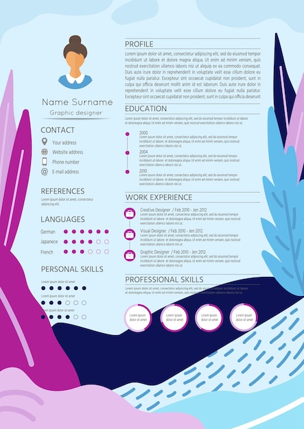 Feminine resume with infographic design Stylish CV set for wome