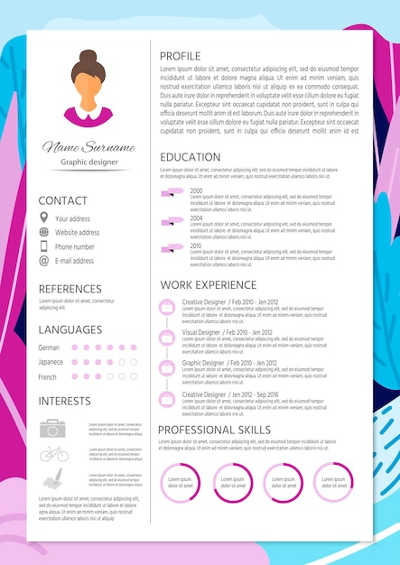 Feminine resume with infographic design Stylish CV set for wome