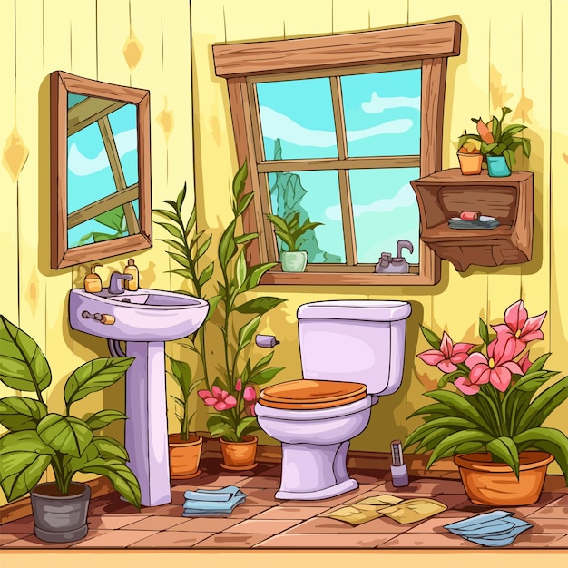 Feminine Toilet Interior Design Illustration