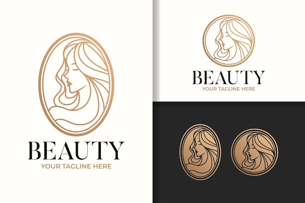 Feminine woman beauty gold logo design