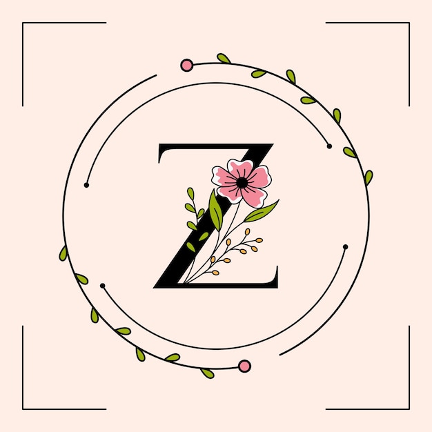 Feminine Z letter with floral frame logo template