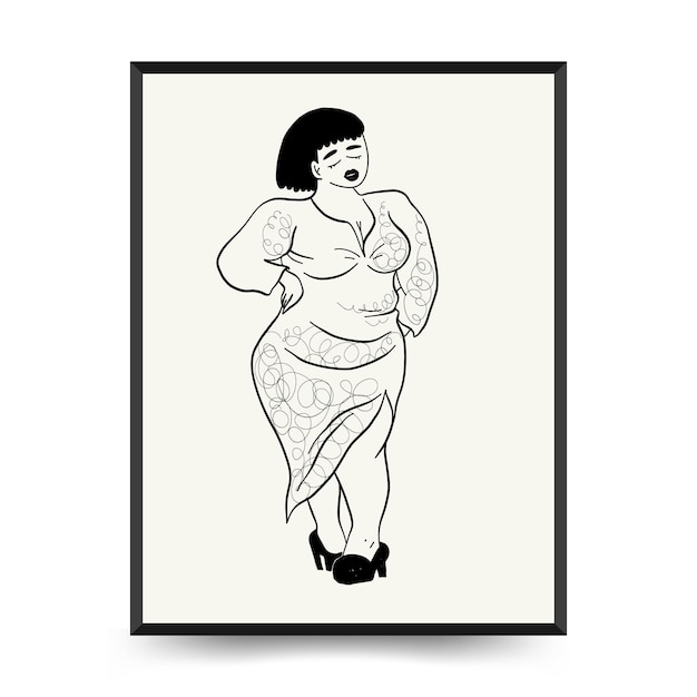 Feminism body positive poster template, wall art with minimalistic female figure, love to own figure