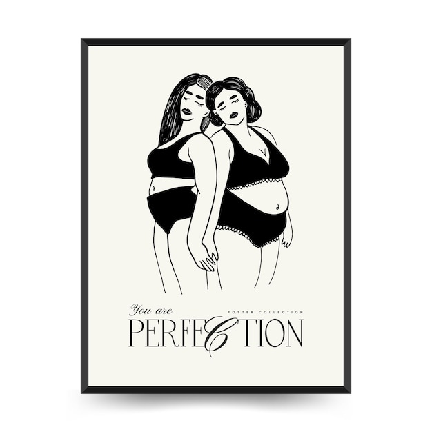 Feminism body positive poster template, wall art with minimalistic female figure, love to own figure