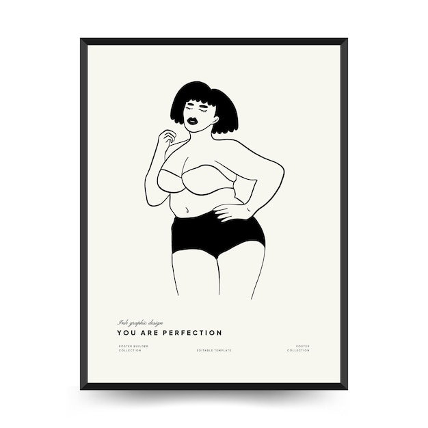 Feminism body positive poster template, wall art with minimalistic female figure, love to own figure