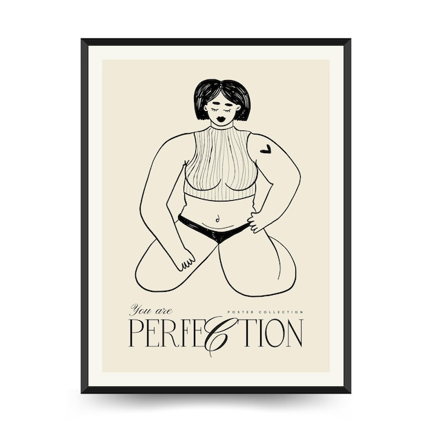 Feminism body positive poster template, wall art with minimalistic female figure, love to own figure