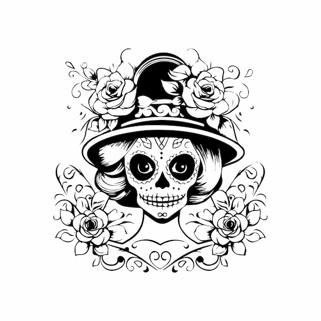 Femme Sugar skull style vector Portrait in Traditional Mexican Style29