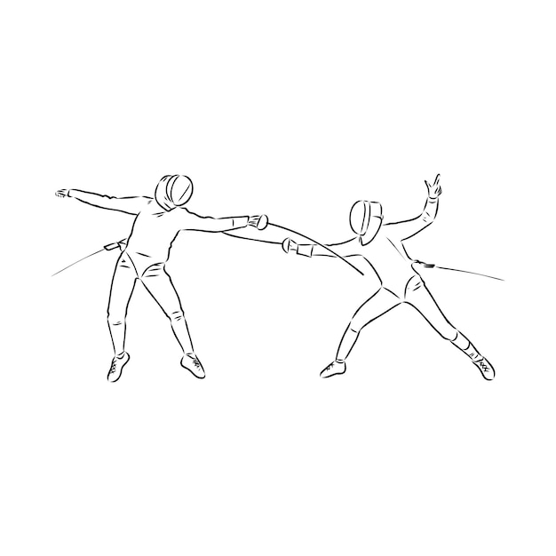 Fencing competition brush sketch drawing fencing vector