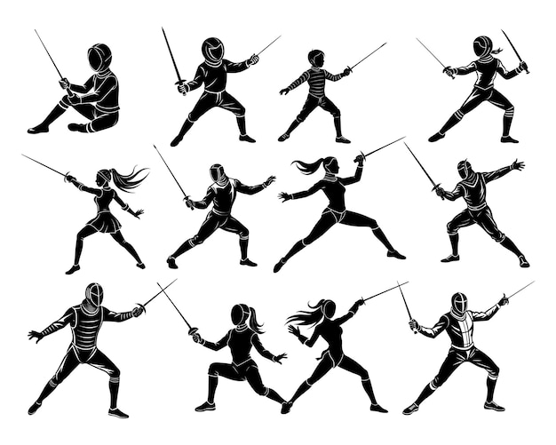 Vector fencing silhouette set