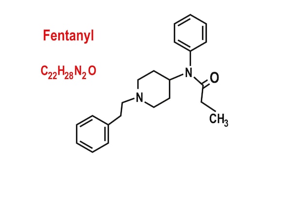 Fentanyl chemical formula and skeletal structure Vector illustration