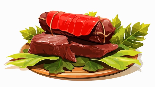 Vector fermented beef bundle with banana leaves