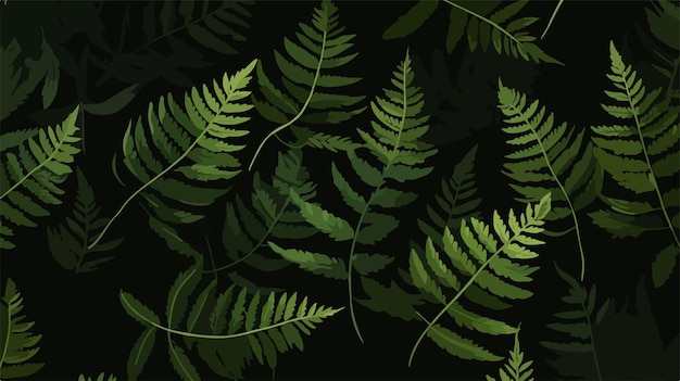 Vector fern green leaves on black background hand drawn design