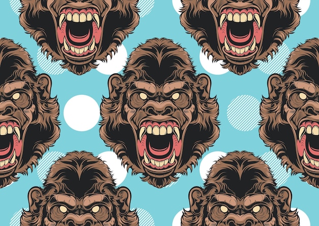 Vector ferocious angry gorilla monkey face pattern 3