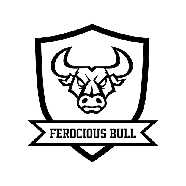 Ferocious bull illustration vector design with black and white color theme for logo and icon