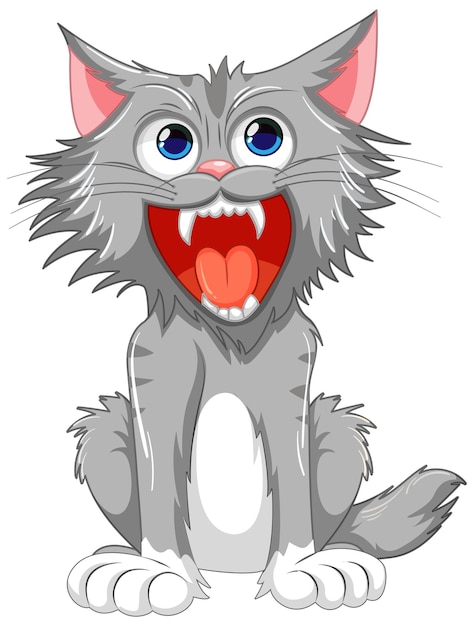 Ferocious Cat Cartoon with Open Mouth