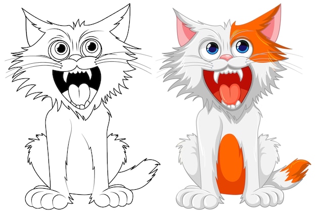 Ferocious Cat Outline Cartoon