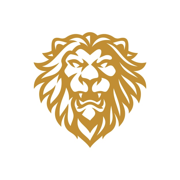 Ferocious lion head mascot line art logo design