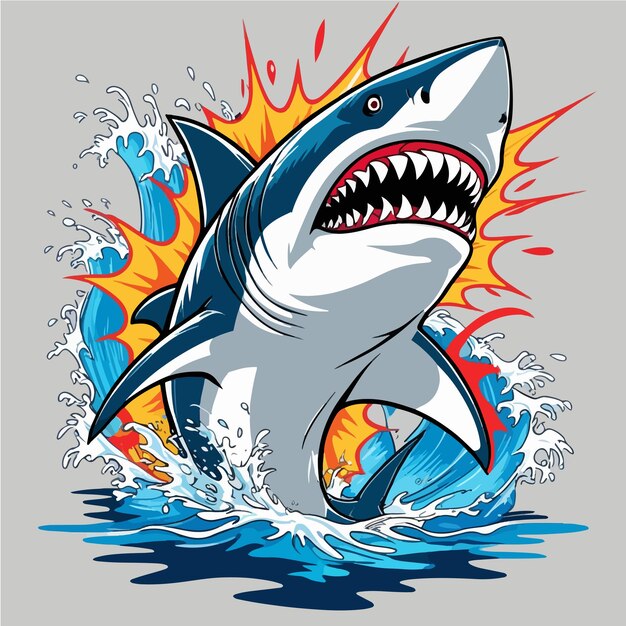 Vector ferocious splash dynamic shark art