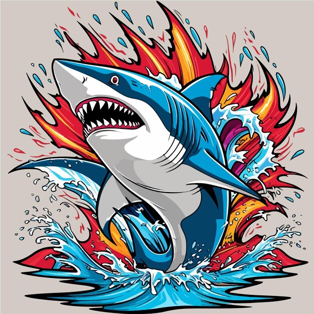 Vector ferocious splash dynamic shark art