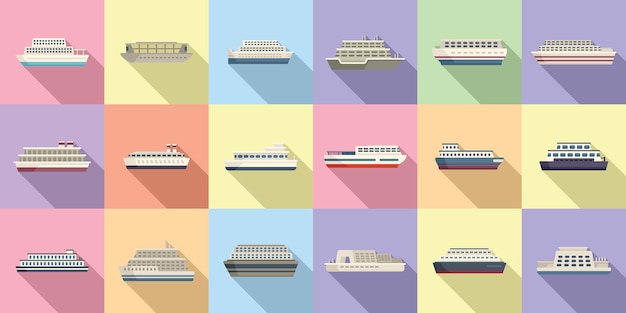 Ferry icons set flat vector. Boat delivery