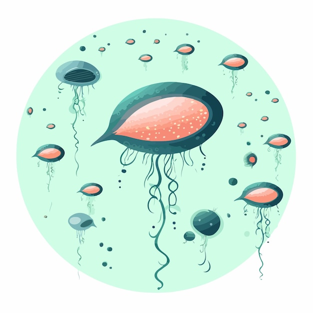 Vector fertilization process with sperms and egg illustration