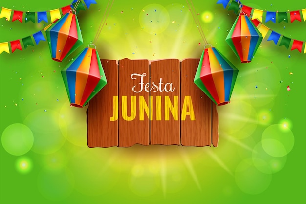 Festa junina banner design in green bokeh background