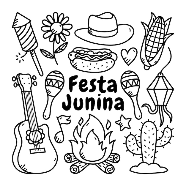 Festa Junina line doodle illustration