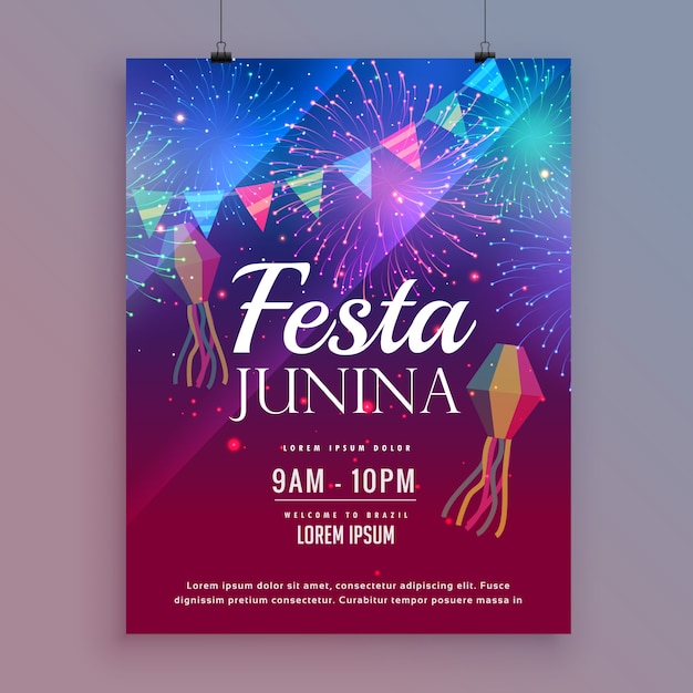 Vector festa junina poster template with fireworks