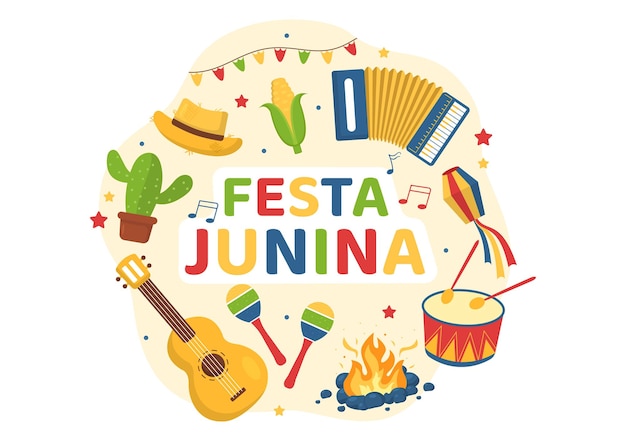 Festa Junina or Sao Joao Celebration Cartoon Illustration