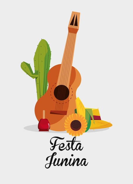 Festa junina with guitar and related icons over white background