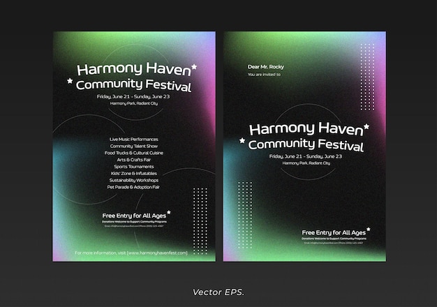 Festival event community poster Grainy gradient Black green pink purple blue Background template