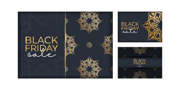 Festive advertising black friday dark blue with abstract gold pattern