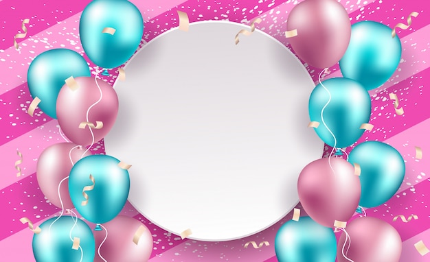 festive background. Party banner with ballons and confetti.