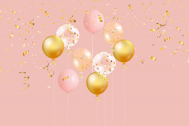 Festive background with balloons and confetti