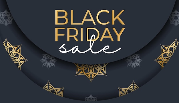 Festive banner black friday dark blue with abstract golden ornament