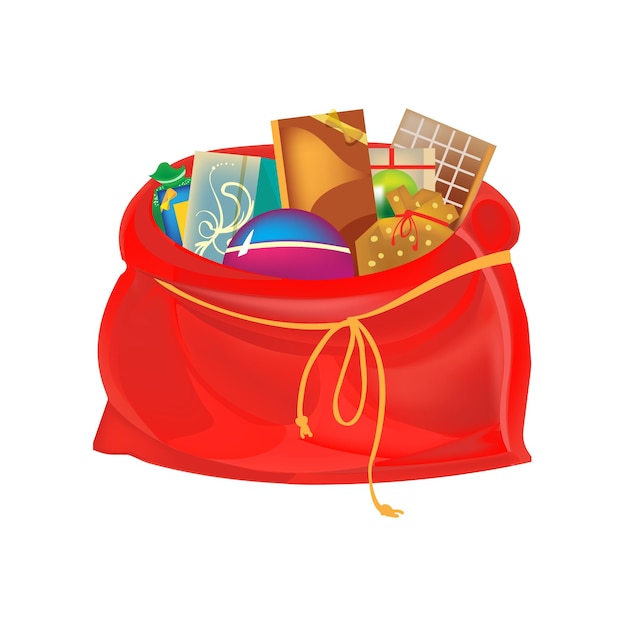 Festive beautiful big New Year's bag with gifts games sweets