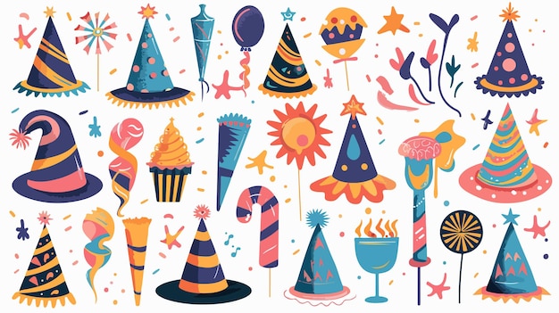 Festive Birthday Hat Stickers Collection for Celebrations and Parties