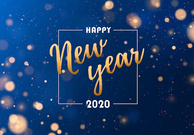 Festive blue and golden lights. Happy new year 2020 background