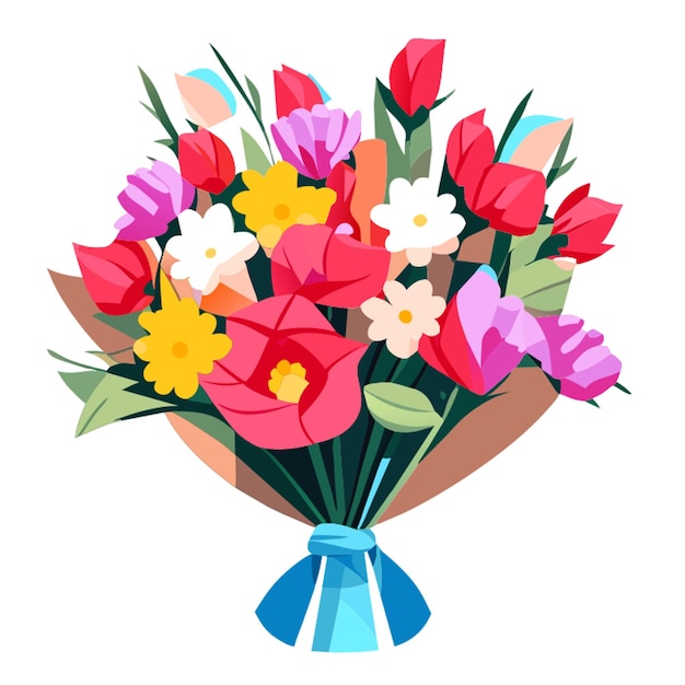 festive bouquet of flowers tied with ribbon in isometric view in a cartoon style without